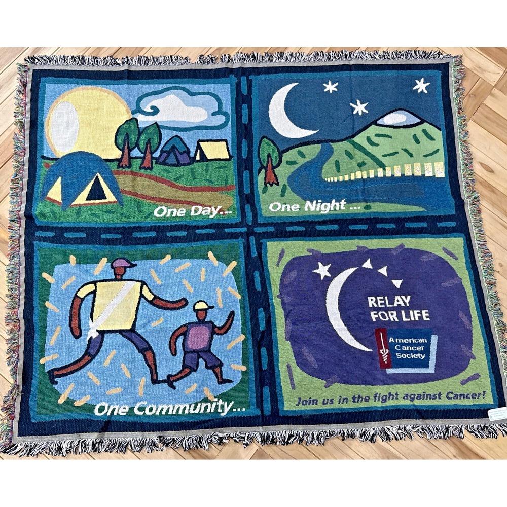 American Cancer Society Relay For Life Woven Throw Blanket 60x51 USA Cotton